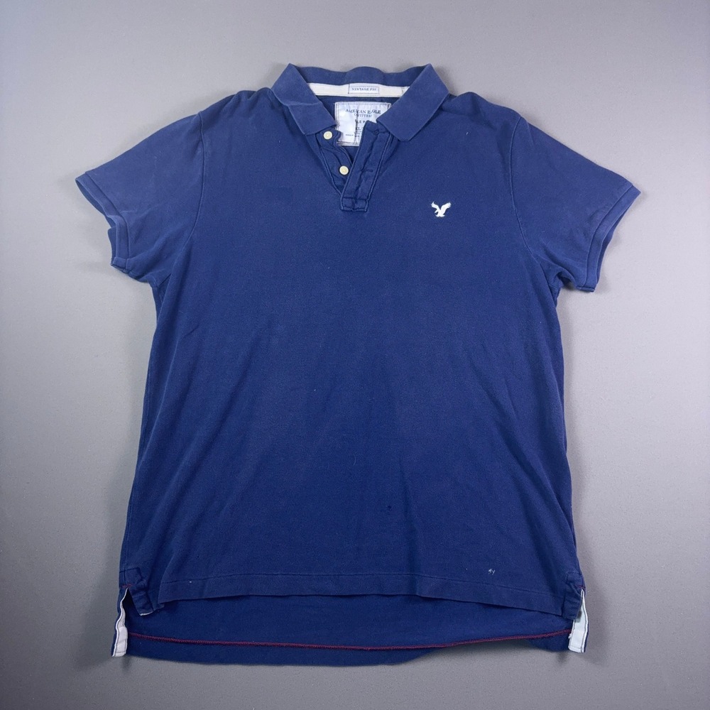 American Eagle Mens XXL Navy Blue Eagle Polo Shirt Vintage Fit Pique Cotton